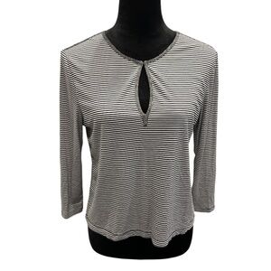 St. John Black/White Striped Keyhole Neck 3/4 Sleeve Top S